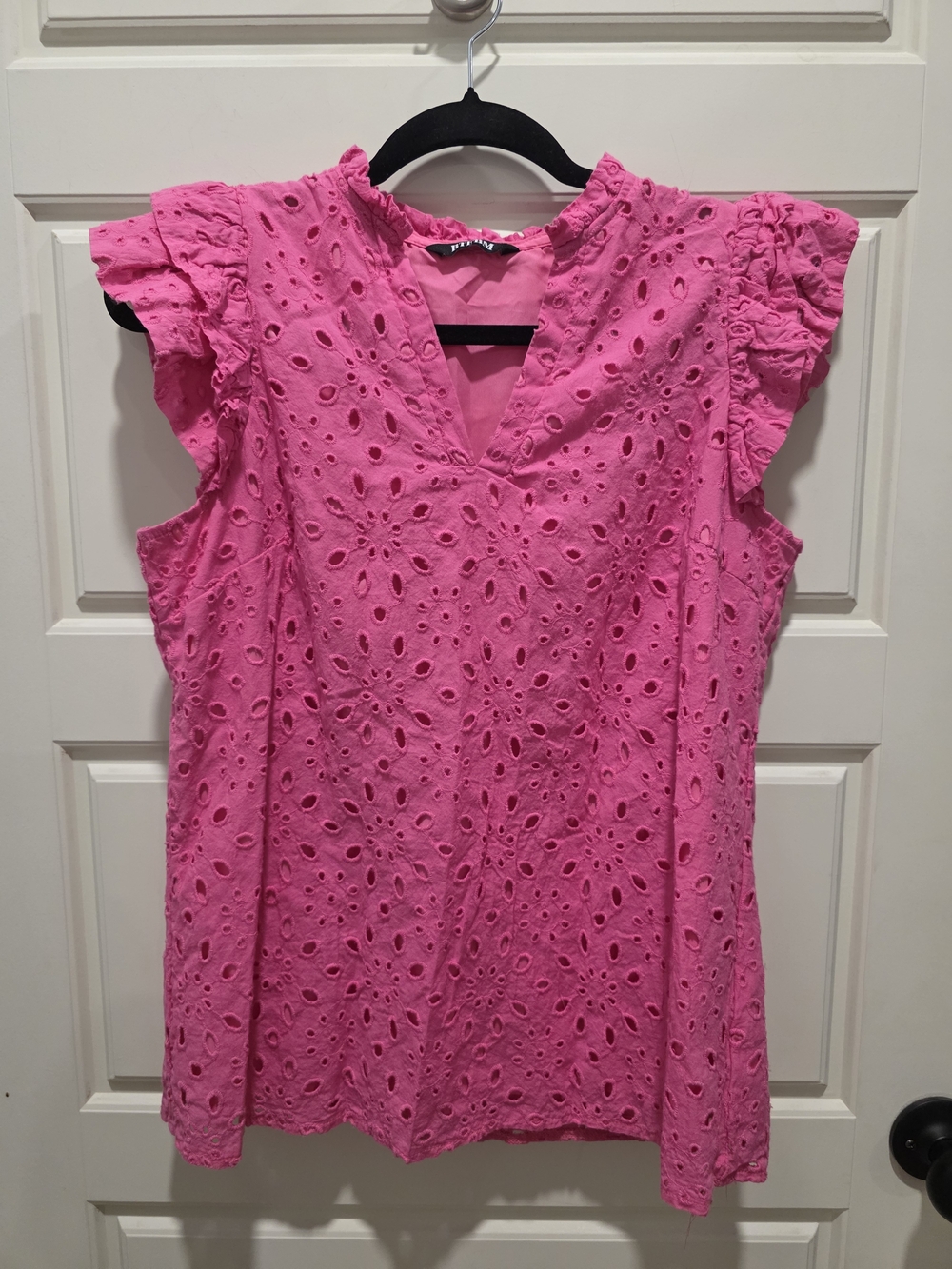Eyelet Flutter Sleeve Blouse - Pink